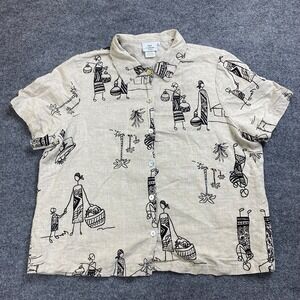 Vtg‎ Hot Cotton Marc Ware African Culture Short Sleeved Linen Shirt Women's 1X